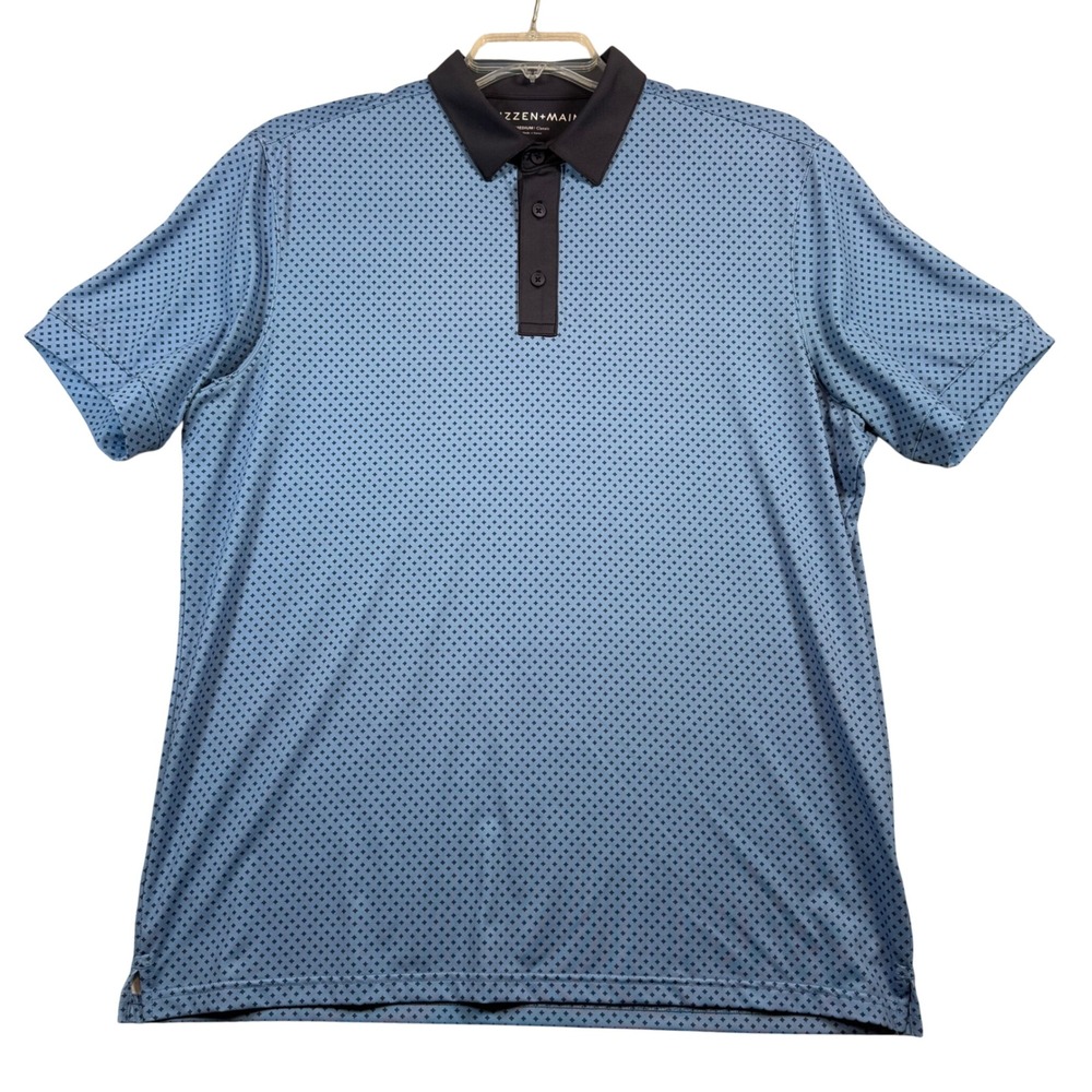Mizzen+Main Mens Classic Fit Performance Polo Shirt Blue Geometric Print Medium